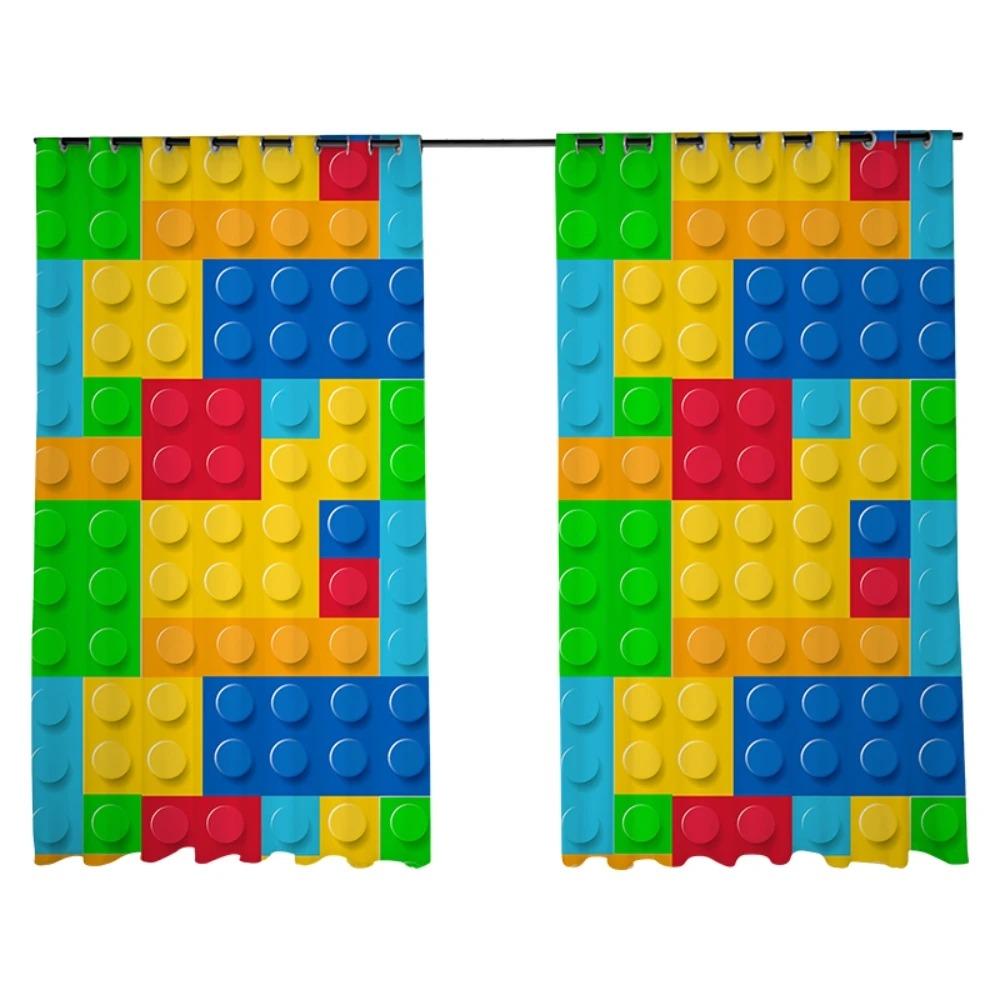 Custom Cartoon Building Block Pattern Amusement Park Decoration Curtain Boy Bedroom Kindergarten Curtain Cloth Custom 2023 New