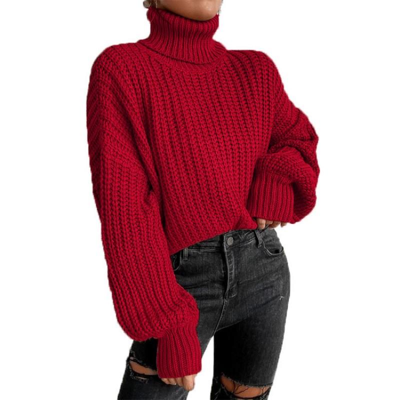 Womens Oversized Drop Shoulder Long Sleeve Turtleneck Knit Sweater Loose Fit Winter Casual Elegant Top