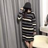 Fashionable Striped Knitted Sweater Dress for Women, Loose Fit and Lengthy, Thickened and Soft Dresses