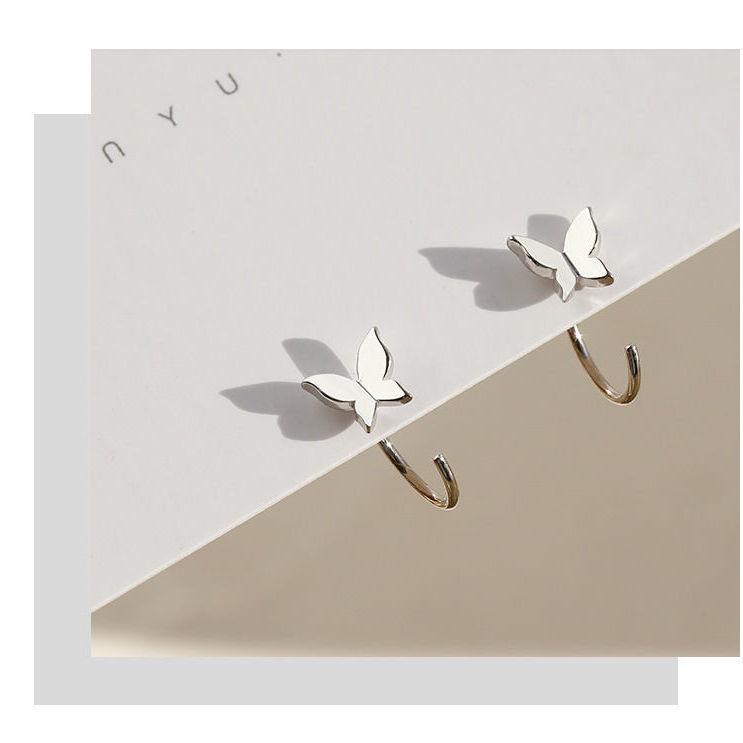 925 Sterling Silver Butterfly Stud Earrings - Elegant Ear Clips & Trendy Ear Hoops for Women