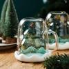 1 Pack 300ml/10 15oz Christmas Cup  Christmas Tree Glass with Snowflake Lid and Handle   Double Wall Insulated Glass Christmas