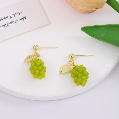 Elegant and Fresh Green Grape Earrings for Summer, Forest Style Grape Beads Earings for Women