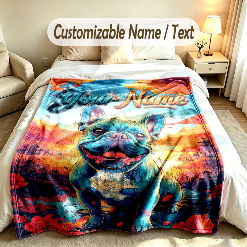 Dog Theme Soft Blanket Personalized Custom Name Text Print Warm Blanket Home Sofa Bedroom Decor