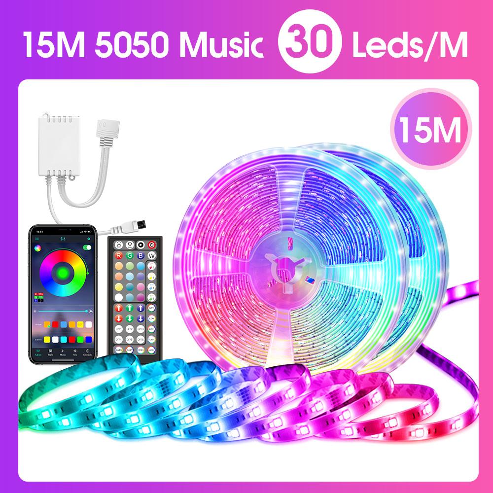 5050 RGB Led Strip Lights DC12V with 44-key Remote & APP Control, Music Sync Colorful Tape for Room Christmas TV Backlight Band