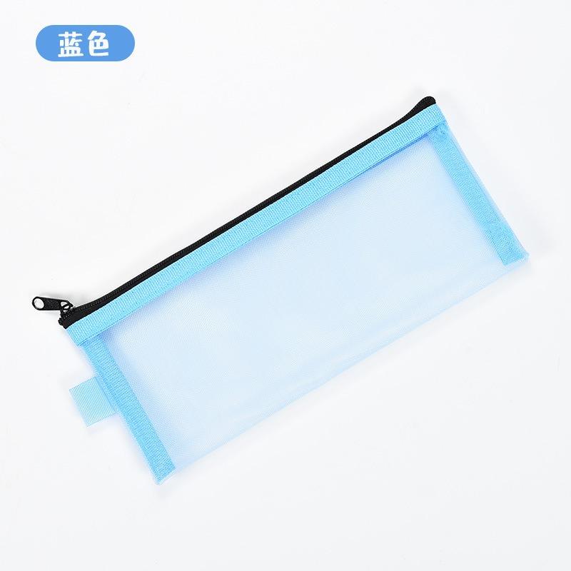 Korean Style Simple Transparent Mesh Portable Zipper Pencil Case Stationery Bag