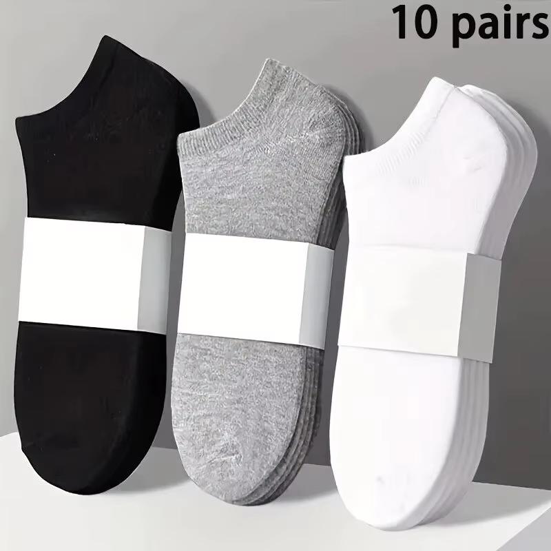 10 Pairs Men'S Polyester Boat Socks New Style Black White Grey Business Men Stockings Soft Breathable Summer For Male