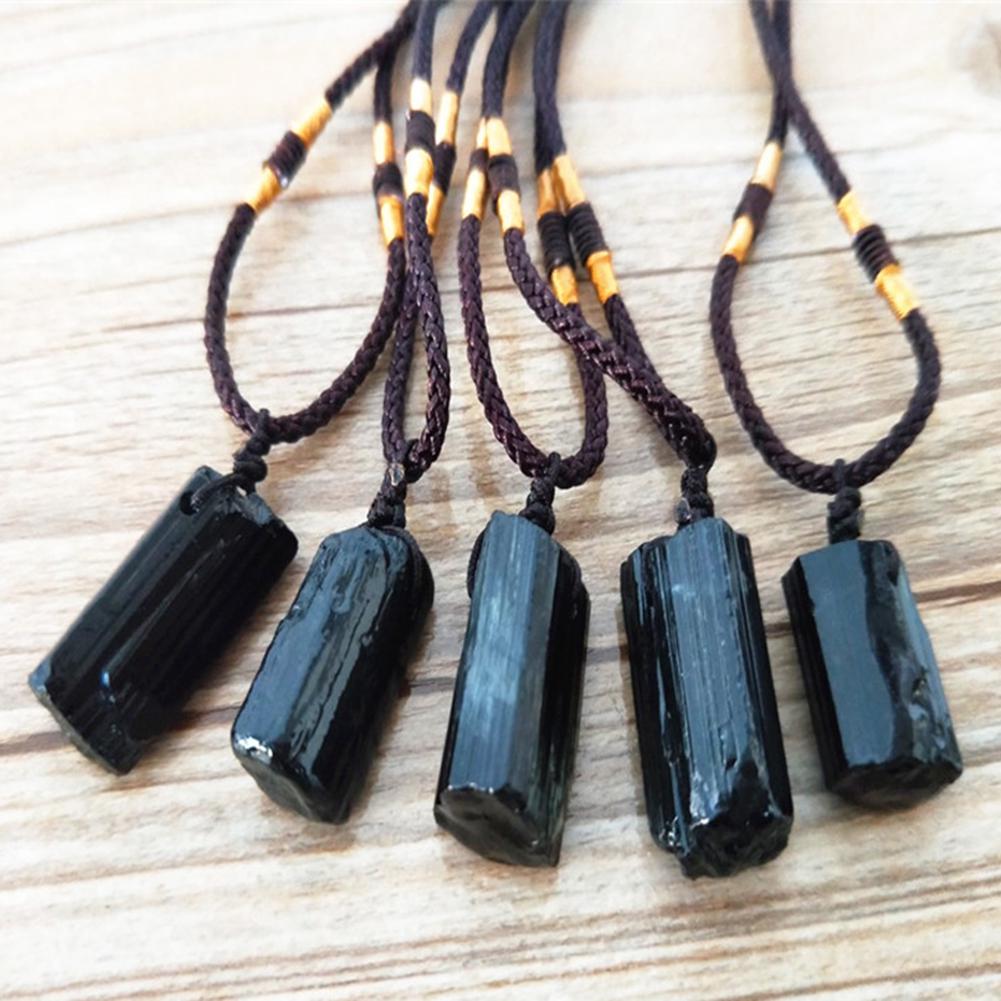 1pcs Natural Crystal Black Tourmaline Stone Pendant Necklace Wired Charm Stone Pendants Craft Decoration Gift
