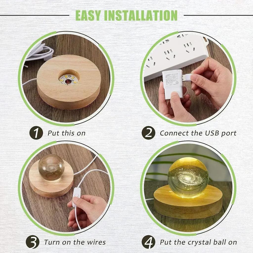 1/4pcs Wooden LED Display Base Light Luminous USB Lamp Holder for Crystal Ball Glass Resin Art Ornament Stand Decor Kids Gifts