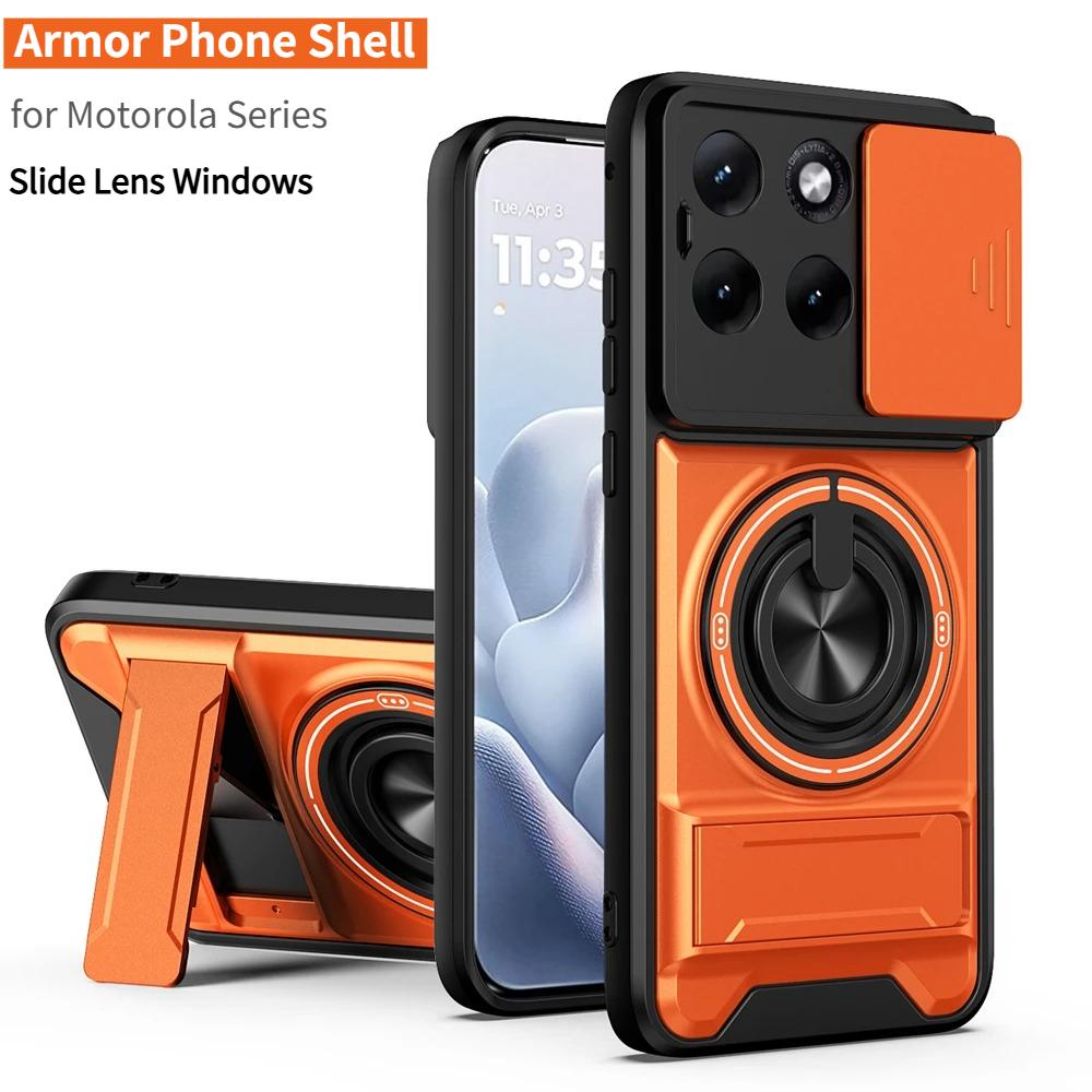 Lyxigt Pansar PC+TPU Magnetisk Ringfäste Fodral för MOTO Edge 70 Ultra Fusion+ G77 G67 G17 G86/56/85/75/55/35/05 Skjutbart Linsskydd