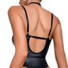 European & American Metal Chain Decor High Waist PU Leather Corset Jumpsuit
