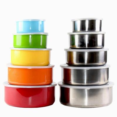 Stainless Steel Round Storage Box Set with Magnetic Lids - 5-Piece Fresh-Keeping Container Set
