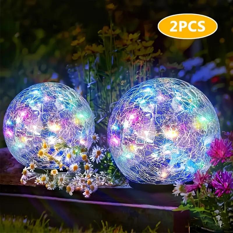 1-4 Packs Solar LED Light Cracked Glass Ball for Garden Outdoor Path for Patio and Yard Lawn Backyard Festival Decoration Lamp