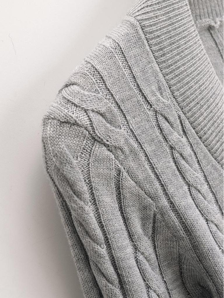 American Girl V-Neck College Style Slim Cable Knit Sweater