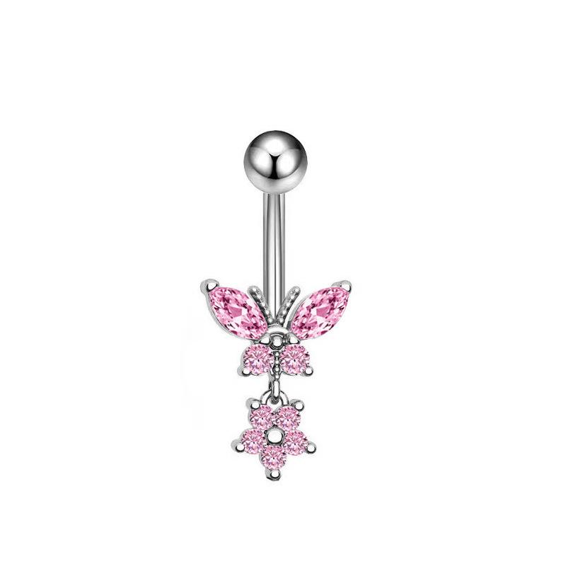 1PCS Zircon Flower Belly Button Ring Drop Chain 14G G23 Titanium Curved Barbell Navel Piercing Women Girls Sexy Jewelry
