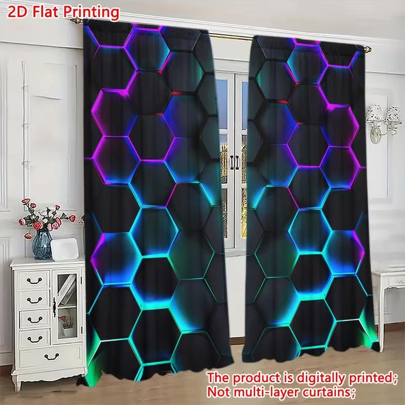 2 Stück Digitale E-Sports Vorhänge, Cartoon-Spielstil, Geeignet für Schlafzimmer und Wohnzimmer, Dekorative Vorhänge mit Stangentasche