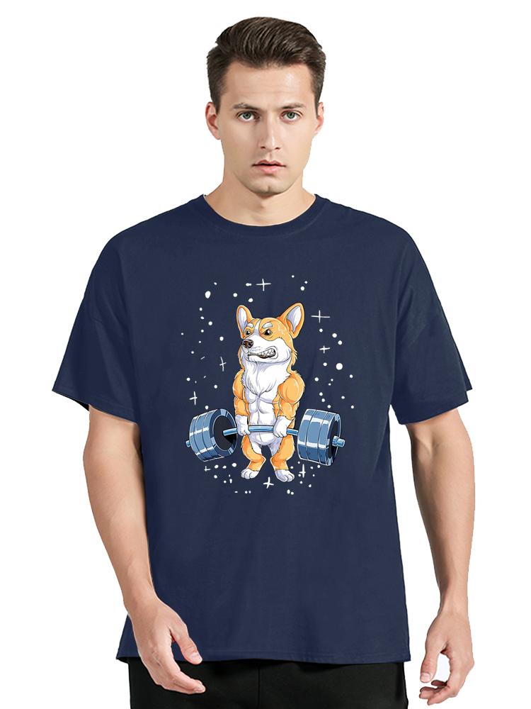 Corgi Weightlifting Funny Deadlift Men Fitness Gym Workout TShirt Cotton Tops Tees Fitness Tshirt Oversized Unisex Tshirt S