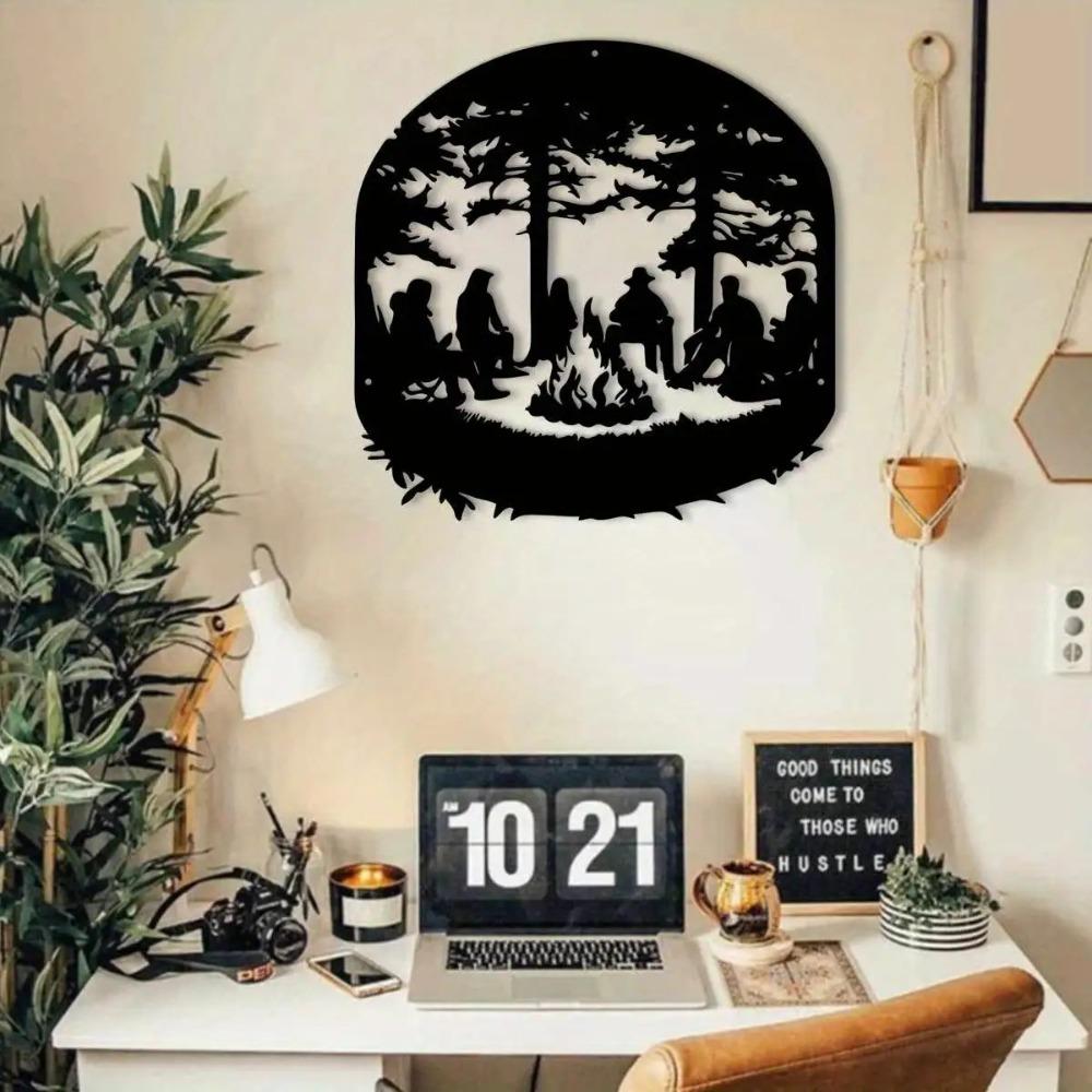 Metall-Wandkunst Camping-Szene Rustikale Eisen-Skulptur für Außen-Innen-Dekor Garten Hof Wohnzimmer Zuhause Balkon