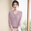 LANGSHA Women's V-Neck Seven-Sleeve Knit Top