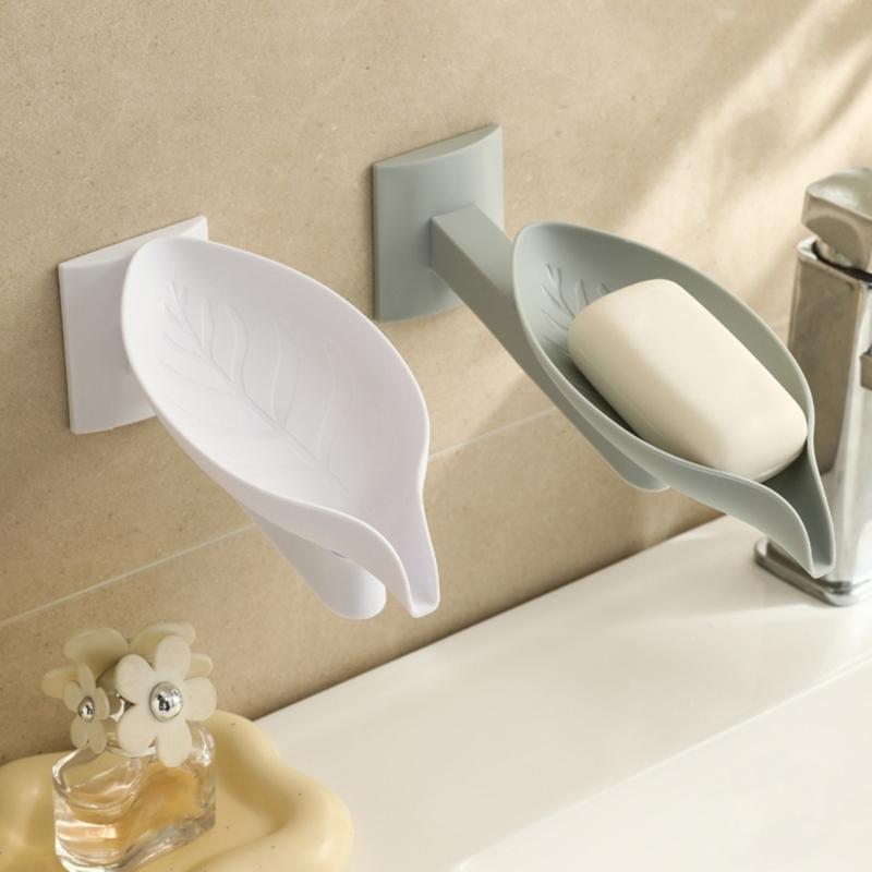 Soap Organizers Leaf Shape Plastic Soap Holder Tray with Adjustable Design and Auto Draining for Sink Countertop
