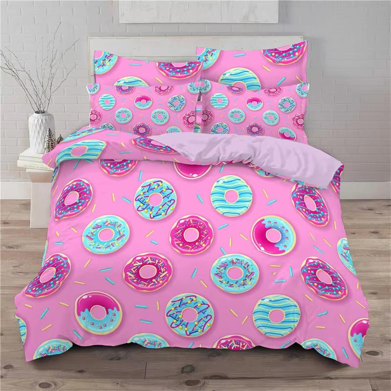 Soft Cute Donuts Duvet Cover Set Dessert Theme Bedding Set For Girls Boys Gifts Microfiber Funny Cartoon Tasty Foods Quilt Cover