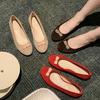 Sheepskin Version Leather Bow Round Head Light Mouth Color Matching Flat Ballet Shoes Women's Commuter Shoes