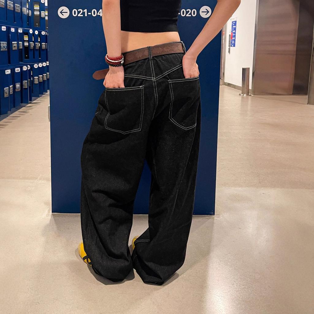 EastRogue Amerikanisch gewaschener Denim Riss-Print Lässige Jeans Locker Herren Damen Locker Schlankmachend Bodenlange Hose Hoher Bund Weiter Bein