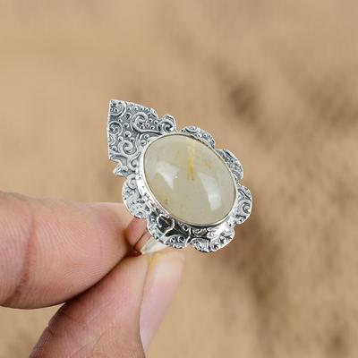 Birthday Gift For Her Natural Golden Rutile Promise Adjustable Ring 925 Silver