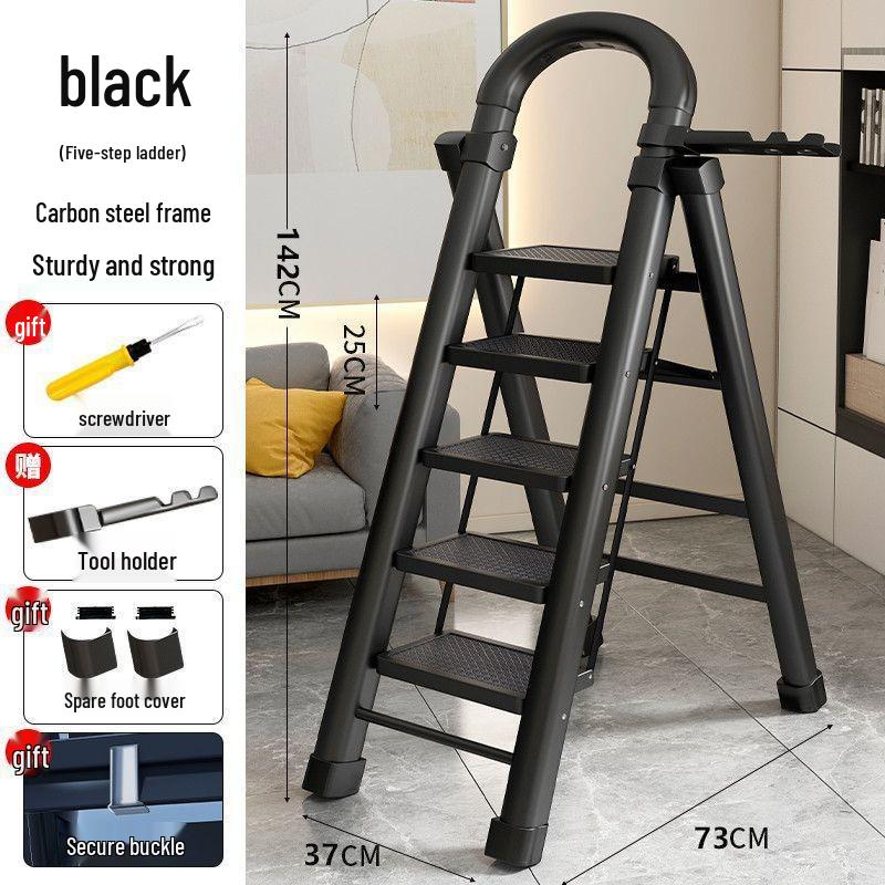 Thickened Carbon Steel Folding A-Frame Ladder: Indoor Multifunctional Step & Telescopic Climbing Ladder for Housewarming