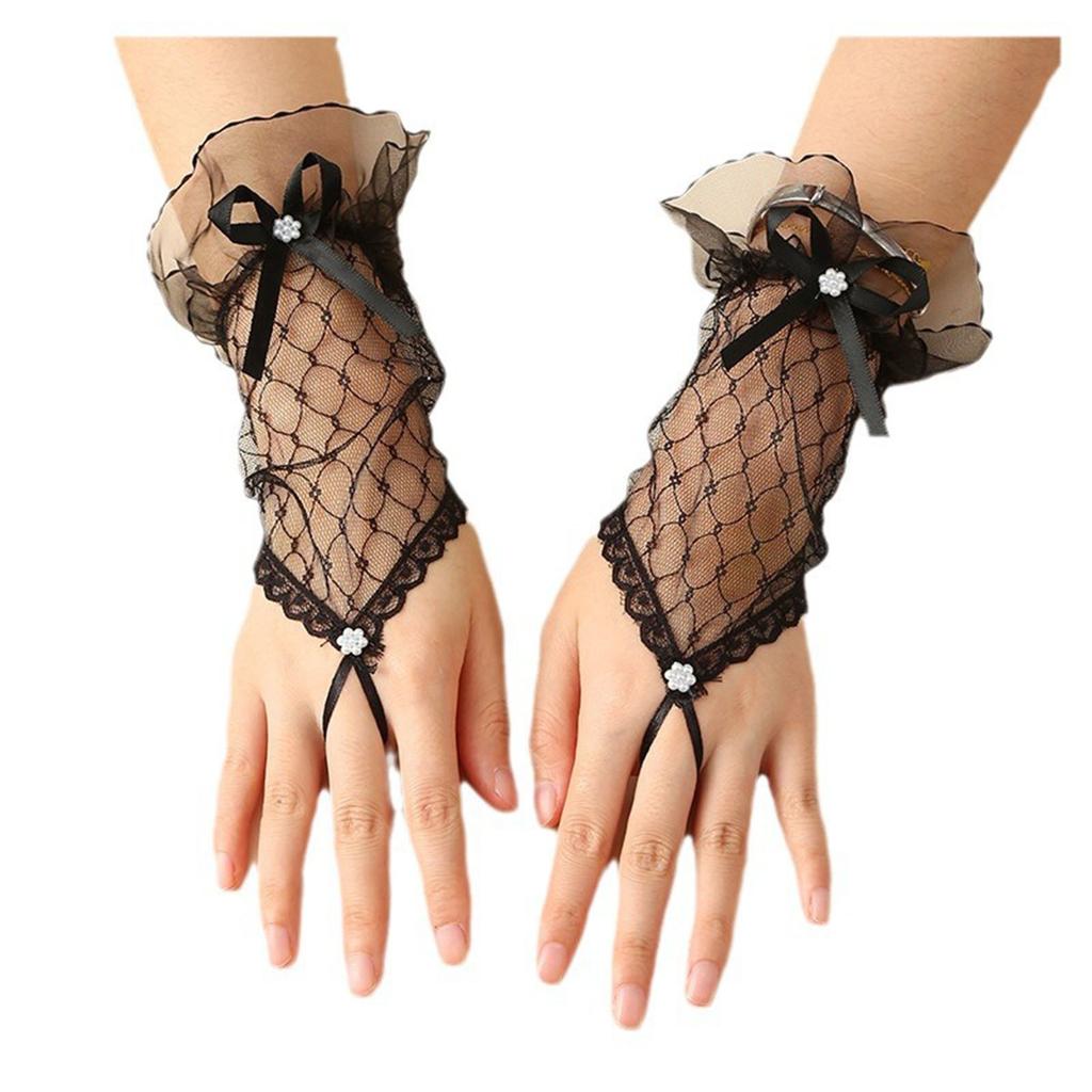 Evening Dinner Lacy Gloves Proms Gloves Lace Fingerless Gloves for Opera Women Lady Theme Proms Costume