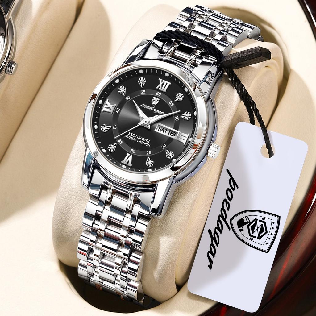 POEDAGAR Casual Women Wristwatch Waterproof Luminous Date Week Quartz Watches Stainless Steel Elegant Dress Ladies Watch