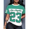 Sommer Damen Los Angeles 23 Grafik Mode T-Shirt Gestreift Kurzarm Rundhals Tägliches Oberteil Weibliche Kreativität Sport Zuhause T-Shirt