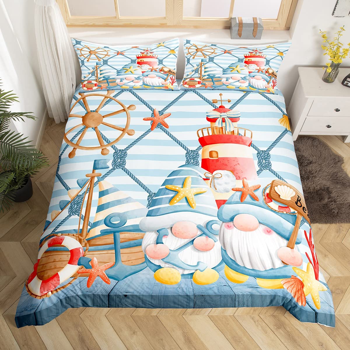 Comforter Beach Starfish Blue Ocean Coastal Bedding Set Cute Ocean Creatures Seashells Starfish Print Comforter Sets Comforter (quilt)-EU Single(135*200cm)3pcs