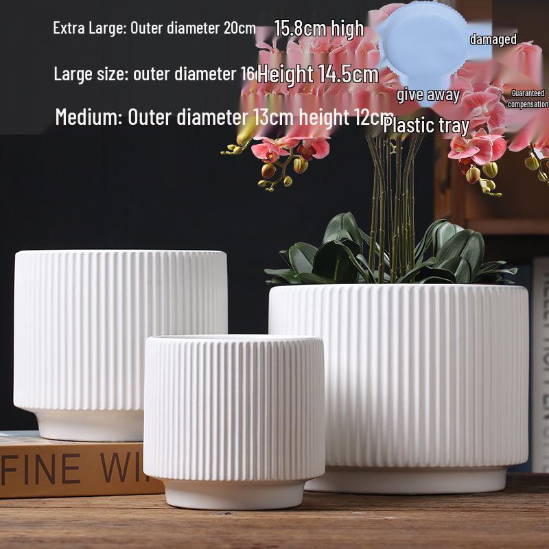Elegant White Ceramic Flower Pot with Tray - Ideal for Ivy, Spider Plants, and Succulents