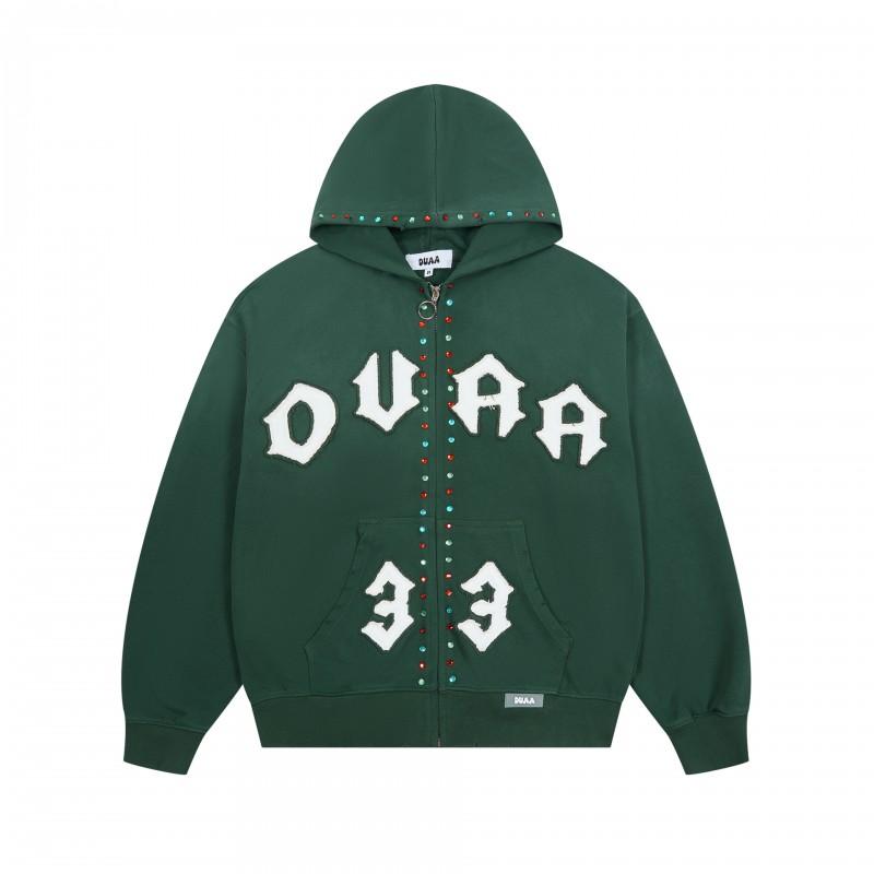 Vintage Washed Hoodie With Rhinestone Embroidery Streetwear Hip Hop Oversized Zip-Up Sweatshirt Men