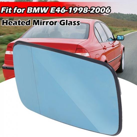Driver/Passenger Side Mirror Glass For BMW E46 E39 Blue Tinted W/Holder Heated.