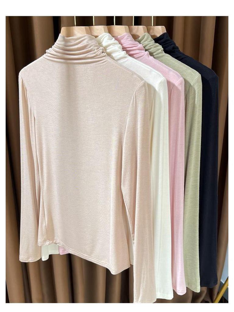 Modal High-Neck Base Layer Top for Women, Spring/Autumn, Tight-Fit, Long Sleeve, Mask T-Shirt, Thin Outerwear