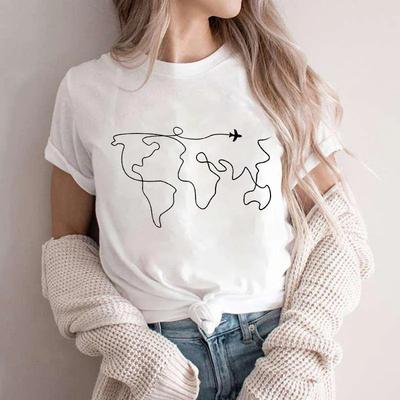 Travel Shirts for Women Tops Adventure World Map Travel T-shirts Unisex Clothes Traveler Clothing Short Sleeve Tee Shirt Femme