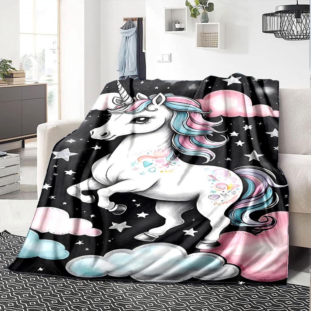 1pc Unicorn Clouds Blanket Lightweight Flannel Throw for Sofa Bed Travel Camping Livingroom Office Couch Chair