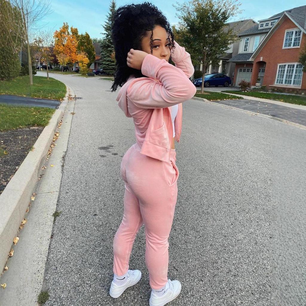 BN129 Women's Solid Color Hooded Suit - New Autumn/Winter Fleece Collection