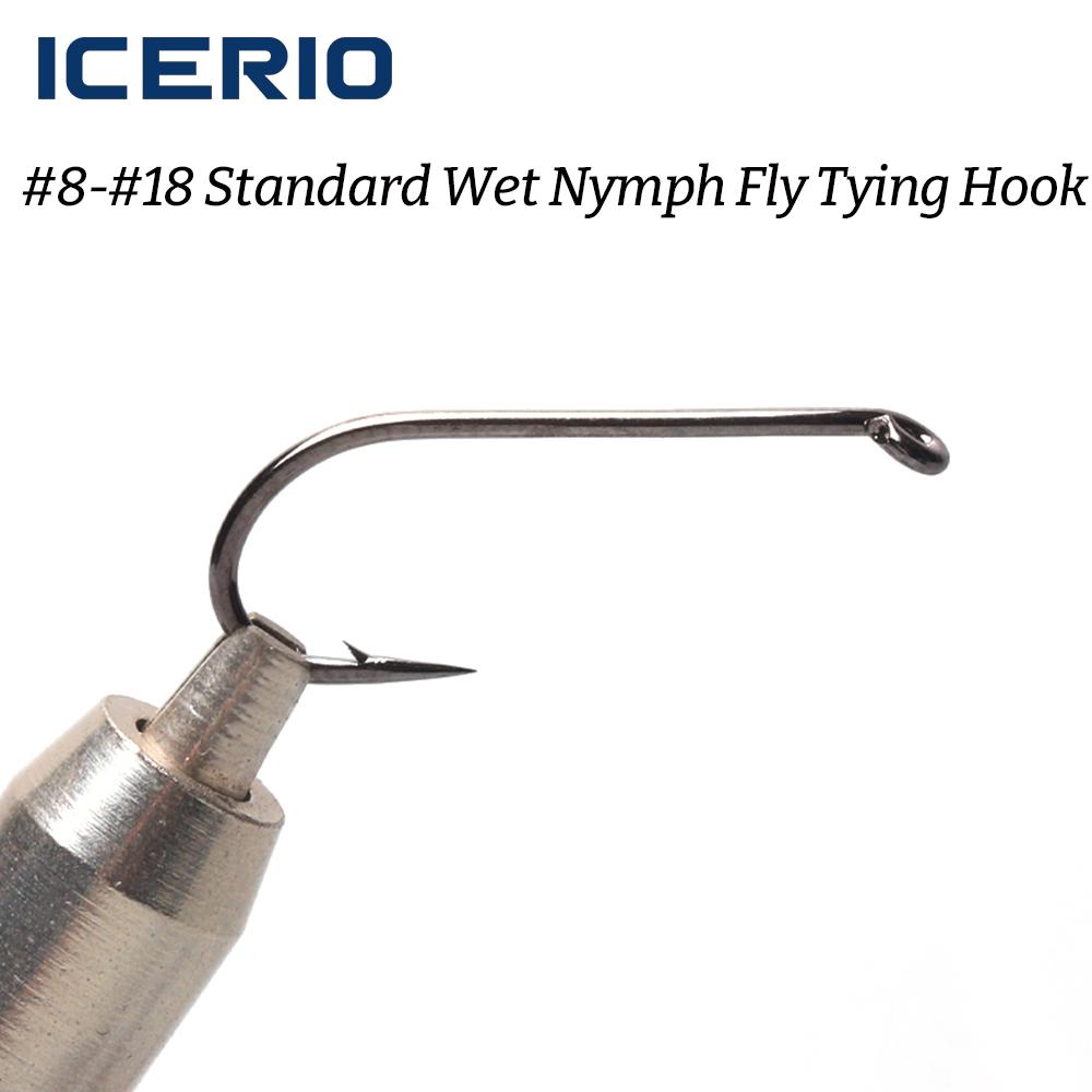 50PCS Standard Wet Nymph Fly Tying Hook Ultra Sharp Hooks for Wet Flies Copper John Fly Trout Fishing Lures #8-#18