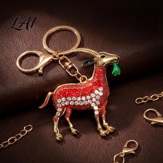 Goat Keyring Accessory Keychain with Sparkling Rhinestones Metal Animal Pendant for Decorative Handbag Charm Car Keys Backpacks Handbags Gift Lovers