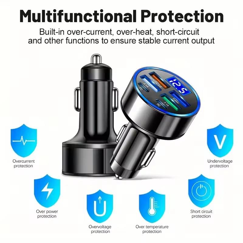 1/2Pcs 300W PD Car Charger QC3.1 Fast Charge 4USB+2PD ports Car Cigarette Lighter Plug Charger Flash Charge with Digital Display