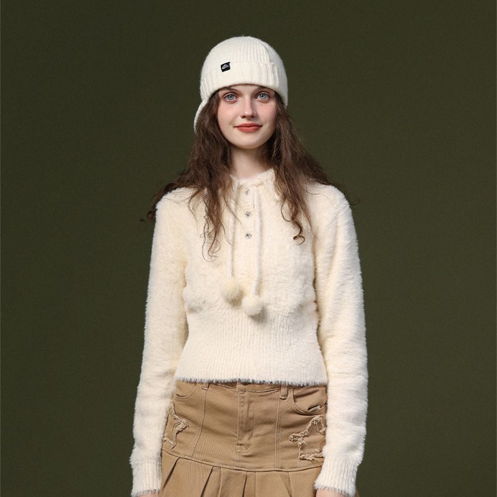 Windproof Bonnet Caps Cold Resistant Peaked Cap Casual Warm Knitted Hat  for Women Girls