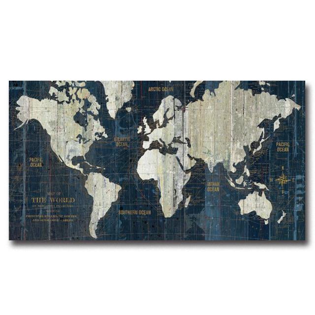 Vintage Metal Style Mapa světa Nástěnný umělecký plakát Moderní Nádherná domácí dekorace Olejomalba Nástěnná malba