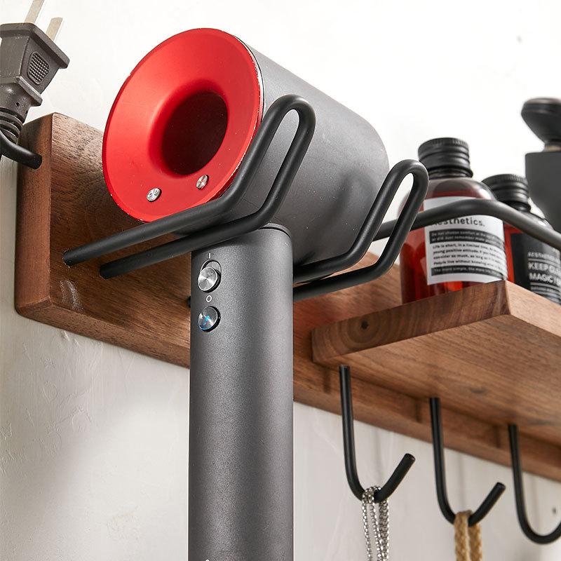 Black Bathroom Hair Dryer Holder Walnut Wall Hanging Storage Rack Toilet Toothbrush Holder Cup Holder Bathroom Hardware Pendant