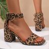Summer Sexy Leopard Print Sandals Women Square Toe Chunky Heel Shoes for Women  High Heels Suede Sandales Femmes