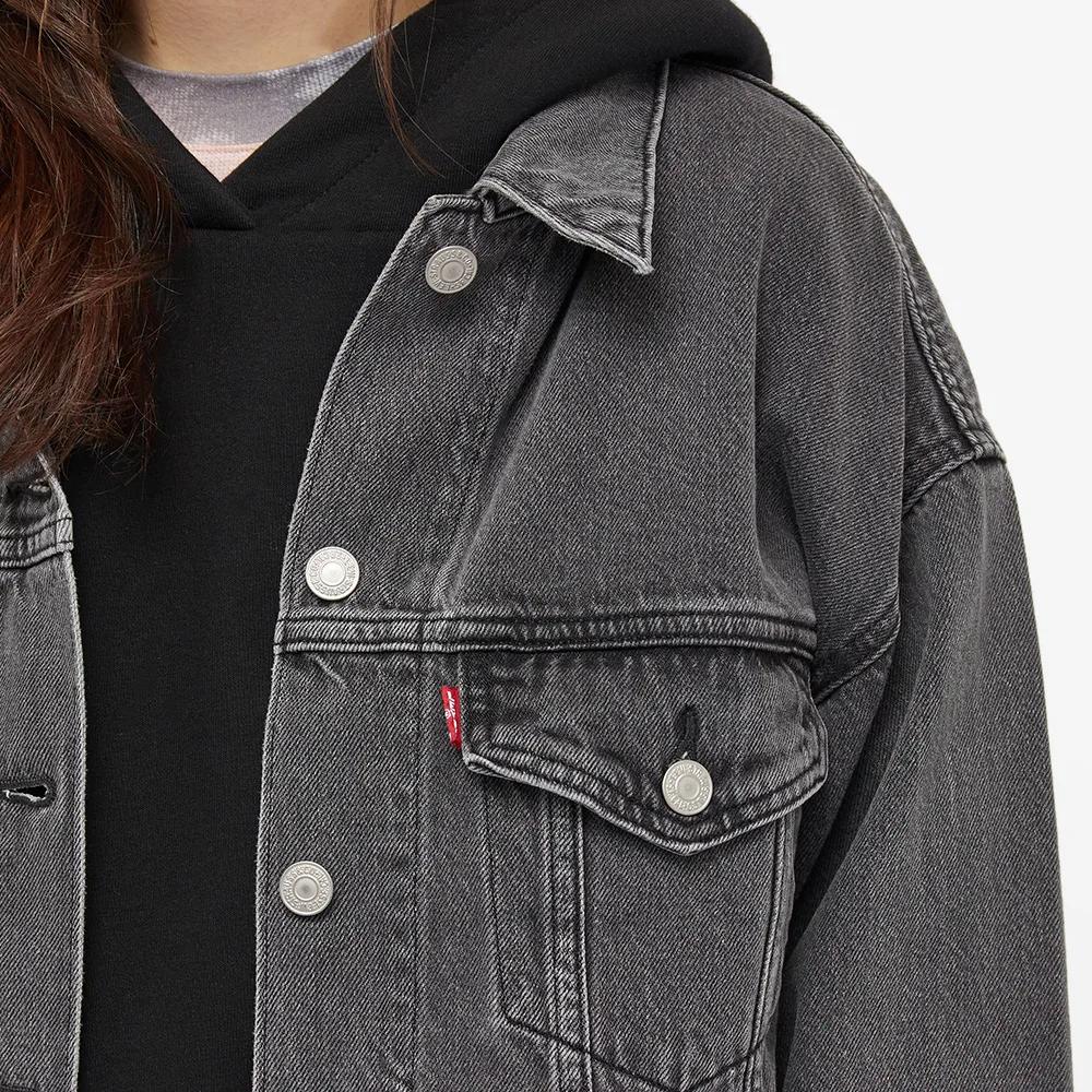 Levis Washed Single Button Collar Long Sleeve Denim Jacket Women jackets Gray A1743-0000