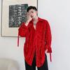Herren Pailletten Hemd Oversized Langarm Party Oberteil mit seitlichem Bindungsdetail