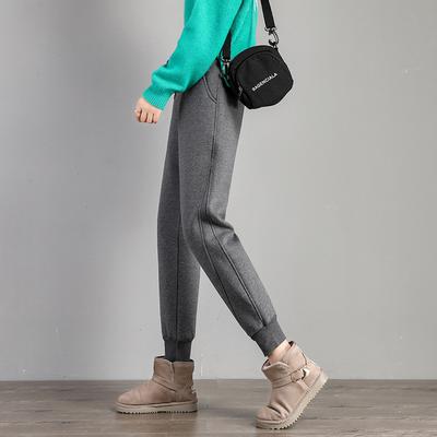 Lamb Velvet Sweat Pants for Women with Plush Thickened Elastic Waist Slim Sweat Pants Casual Harunt Ties Warm Cotton Pants