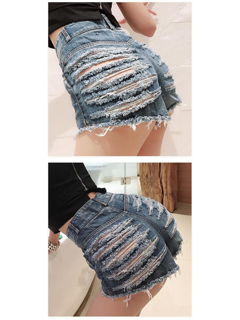 Short en jean déchiré taille haute pour femme - Mode sexy été discothèque